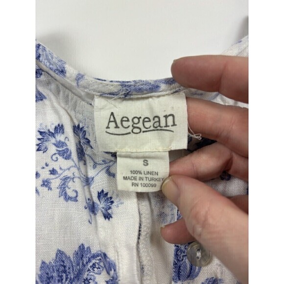 Aegean Linen Jacket Top White Blue Floral Small Breathable - Picture 4 of 9